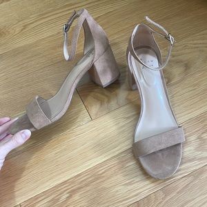nude tan strap block heels